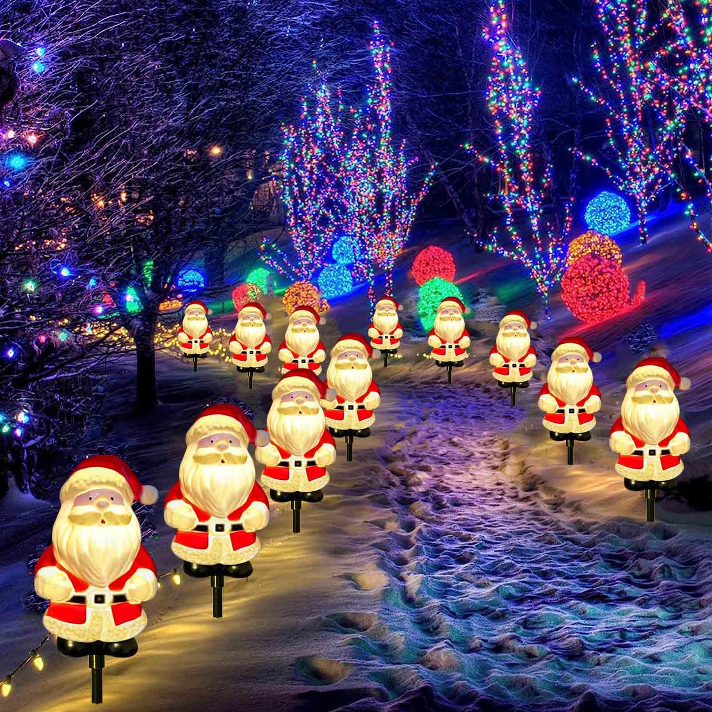 Windpnn Upgraded 6-Pack Solar Christmas Garden Stake Lights, Outdoor Waterproof Solar Santa Claus Stake Christmas Pathway Lights for Garden Decorations Lawn Pathway Patio (8 Modes)