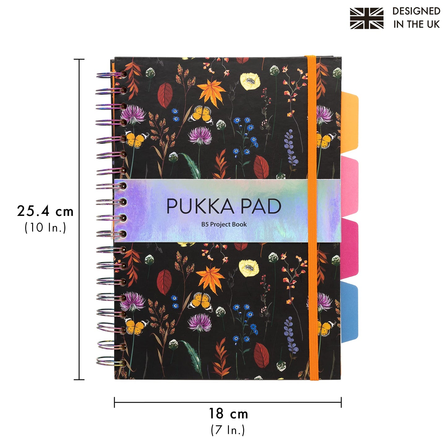 Pukka Pad 5 Subject Spiral Notebook 3-Pack - 200 Pages, 100 Sheets of 80GSM Paper with Repositionable Dividers & Perforated Edges for School & Office Planning & Organization - B5-7 X 10, Bloom