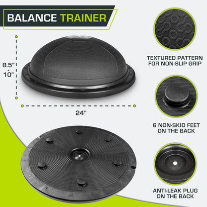 ProsourceFit Balance Trainer Stability Exercise Half Ball with Resistance Bands and Pump for Yoga Aerobics Home Gym Workout, Gray