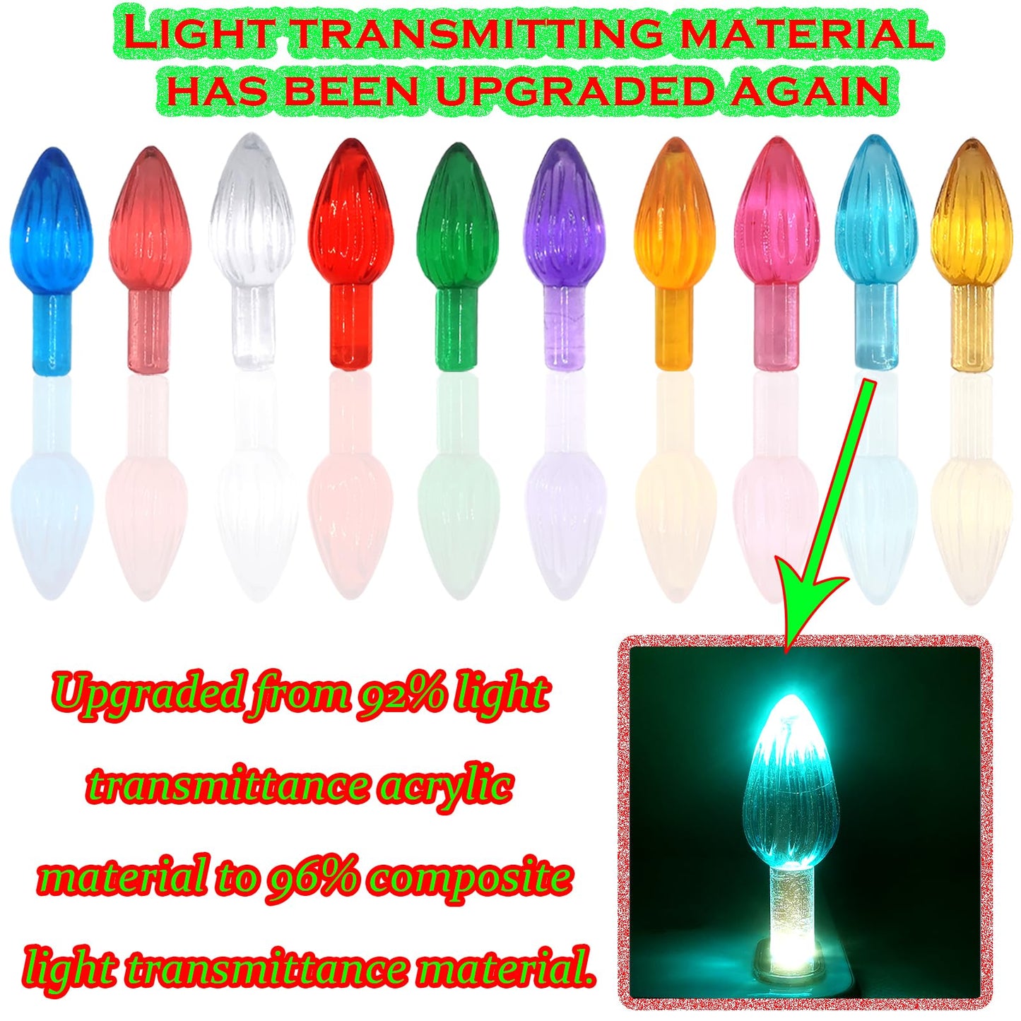 110Pcs in 10 Colors Ceramic Christmas Tree Replacement Bulbs - Plastic Lights Pegs, Included Angel Topper＆Snowflake Top＆Cross Stars.