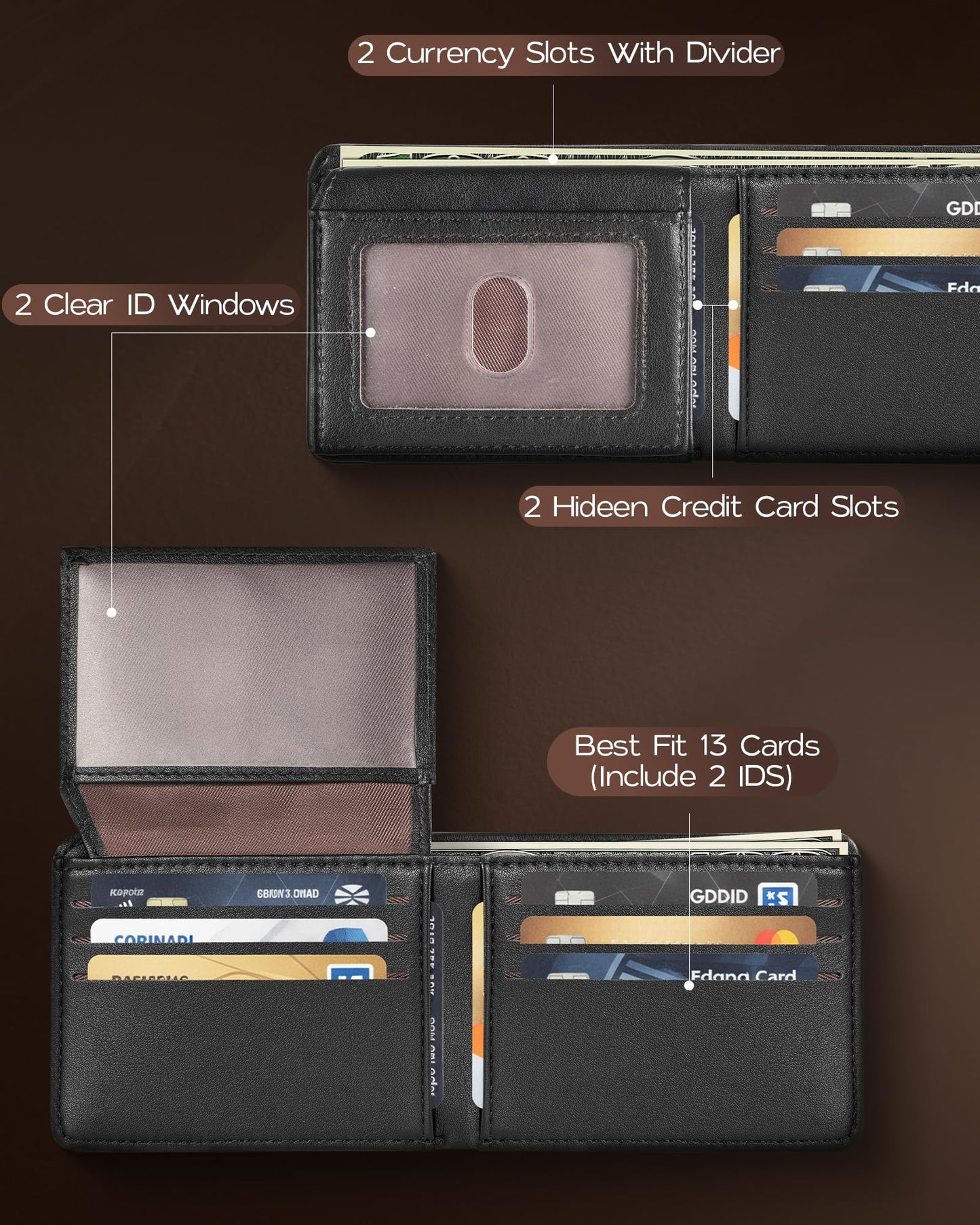 GNDR Wallet For Men Bifold Black RFID Blocking Slim Faux Leather Wallets Card Holder Front Pocket Minimalist Men Accessories With Gift Box