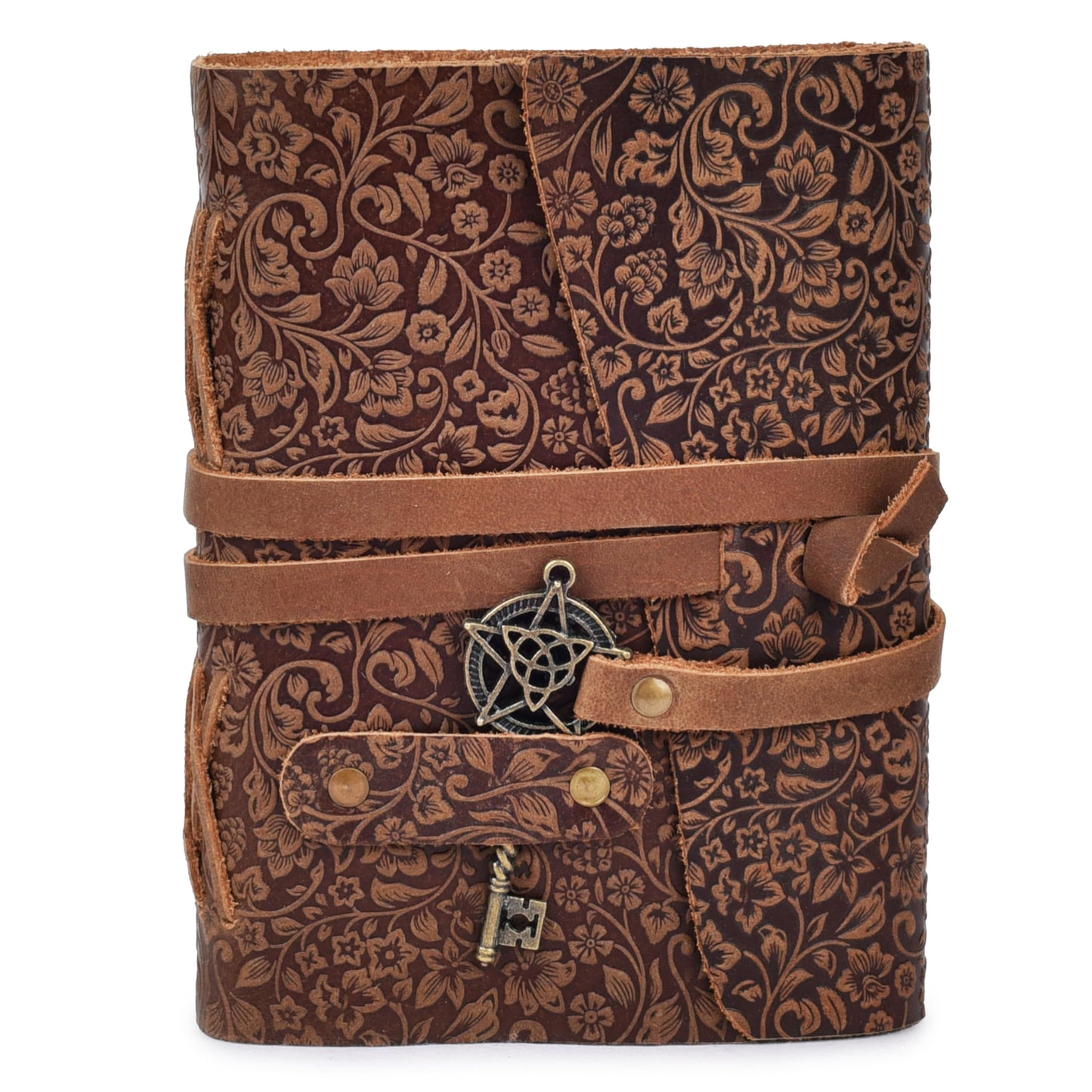 LEATHER VILLAGE Handmade Leather Bound Floral Embossed Journal for Women | 260 Pages Blank of Vintage Paper Writing, Sketchbook, Notebook - Rustic Brown - 10X7 Inches