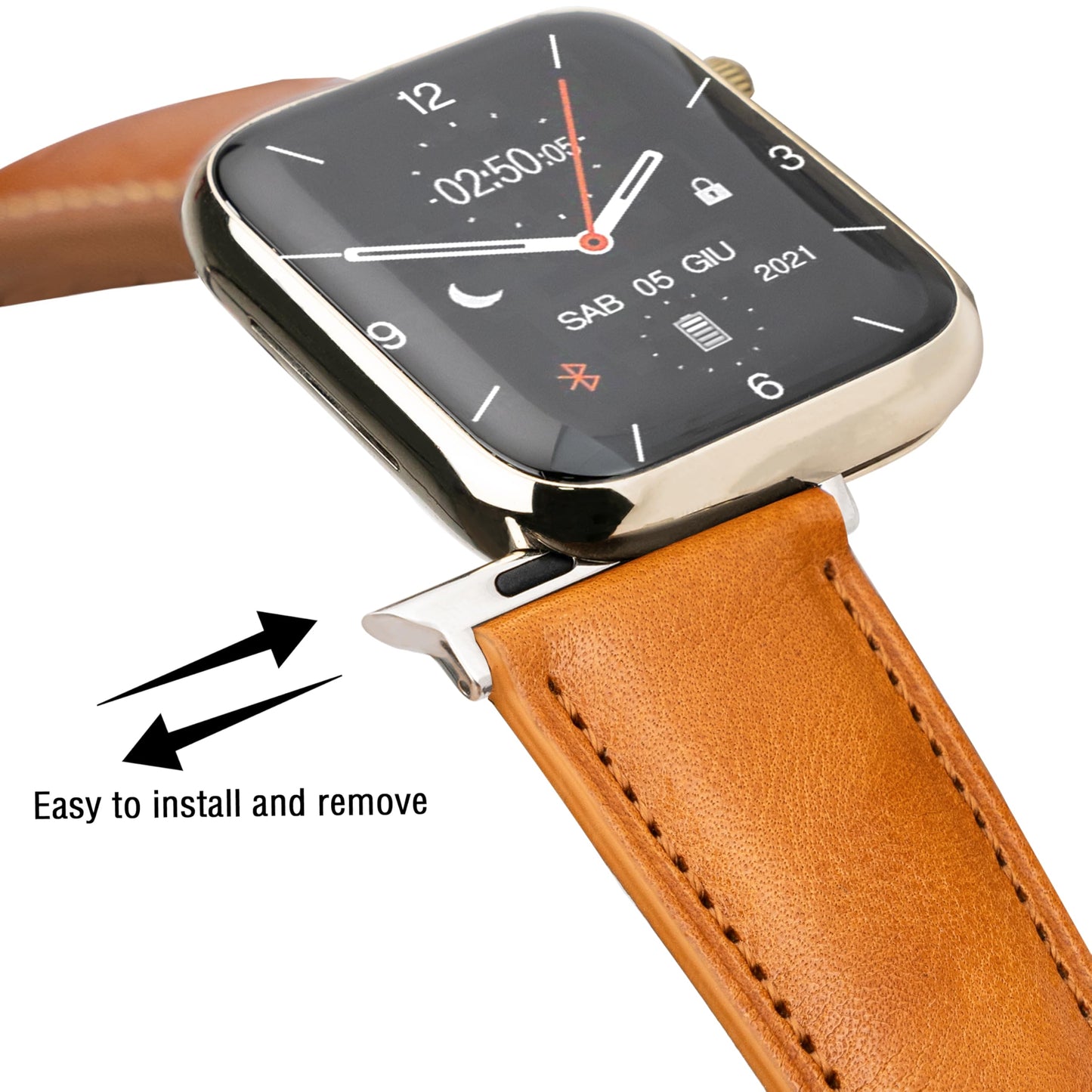 Gomvadr Leather Bands Compatible with Mens Apple Watch Band 42mm 44mm 45mm, Replacement Band Leather Strap for Men's iWatch Series 9 8 7 6 5 4 3 2 1 SE3/2/1 (Yellow/Silver Buckle, 45mm/44mm/42mm)