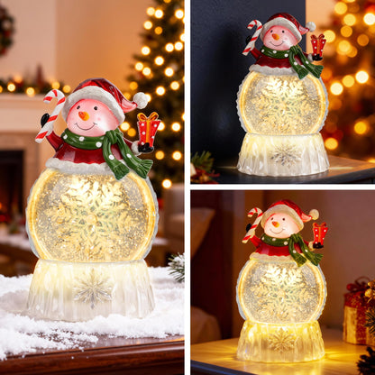 9" Lighted Christmas Snow Globe Lantern, Snowman Water Globe with Swirling Glitter, 8 Christmas Songs, USB/Battery Powered, 6H Timer, LED Holiday Tabletop Decor