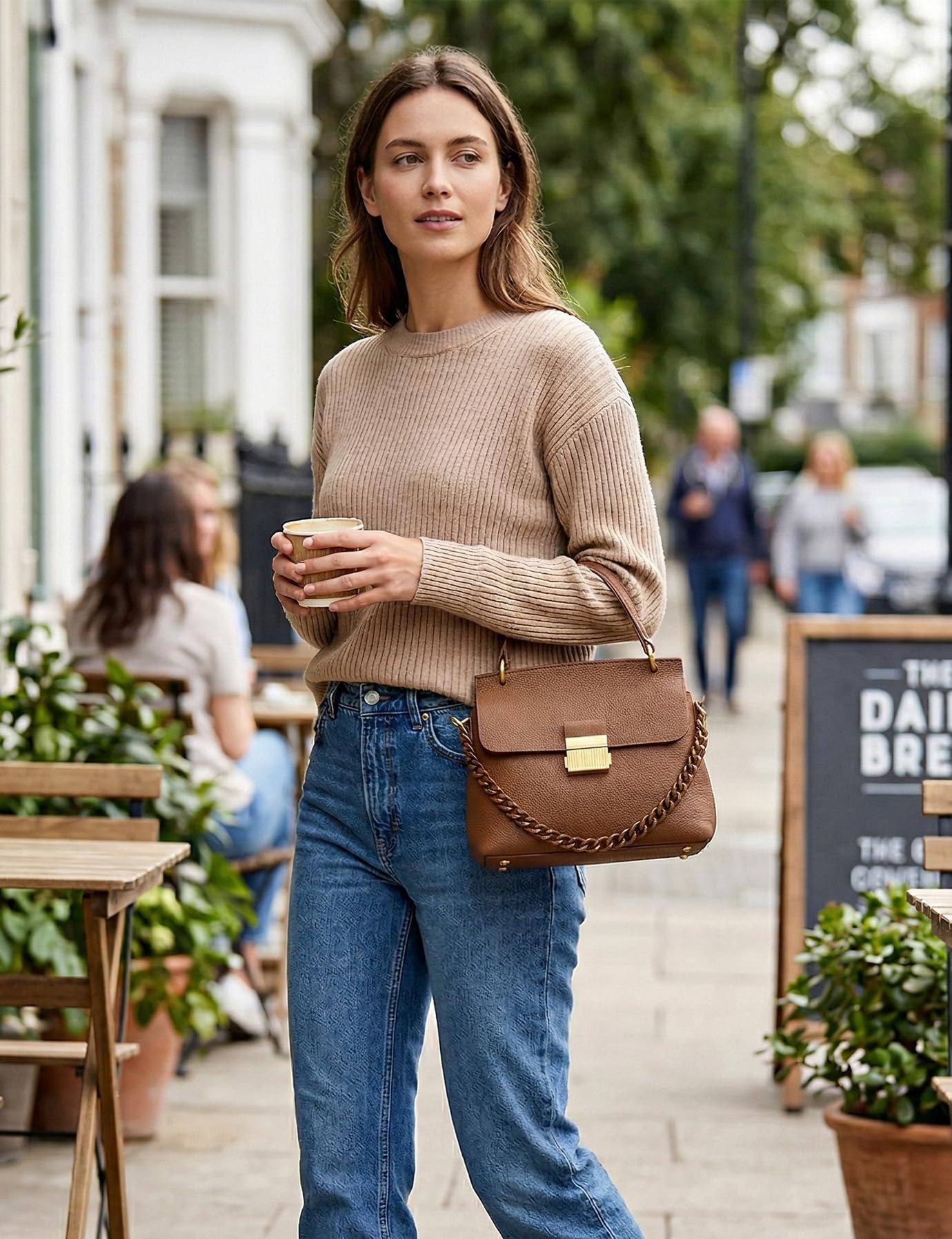 Genuine Leather Top Handle Handbag for Women Leather Crossbody Bag with Adjustable Strap Trendy Women Shoulder Bag Brown