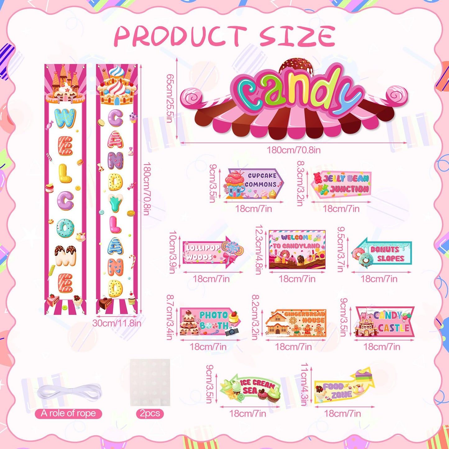 Candyland Party Decorations Welcome Candyland Door Banner Porch Sign Lollipop Paper Cutouts Sweet Candy Theme Party Supplies for Kids Candy Land Birthday Baby Shower Halloween Christmas Decor