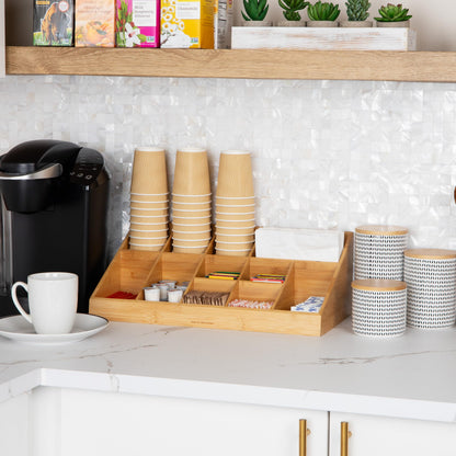 Mind Reader Cup and Condiment Station, Countertop Organizer, Coffee Bar, Kitchen, Stirrers, 17.875"L x 9.5"W x 6.625"H, Black