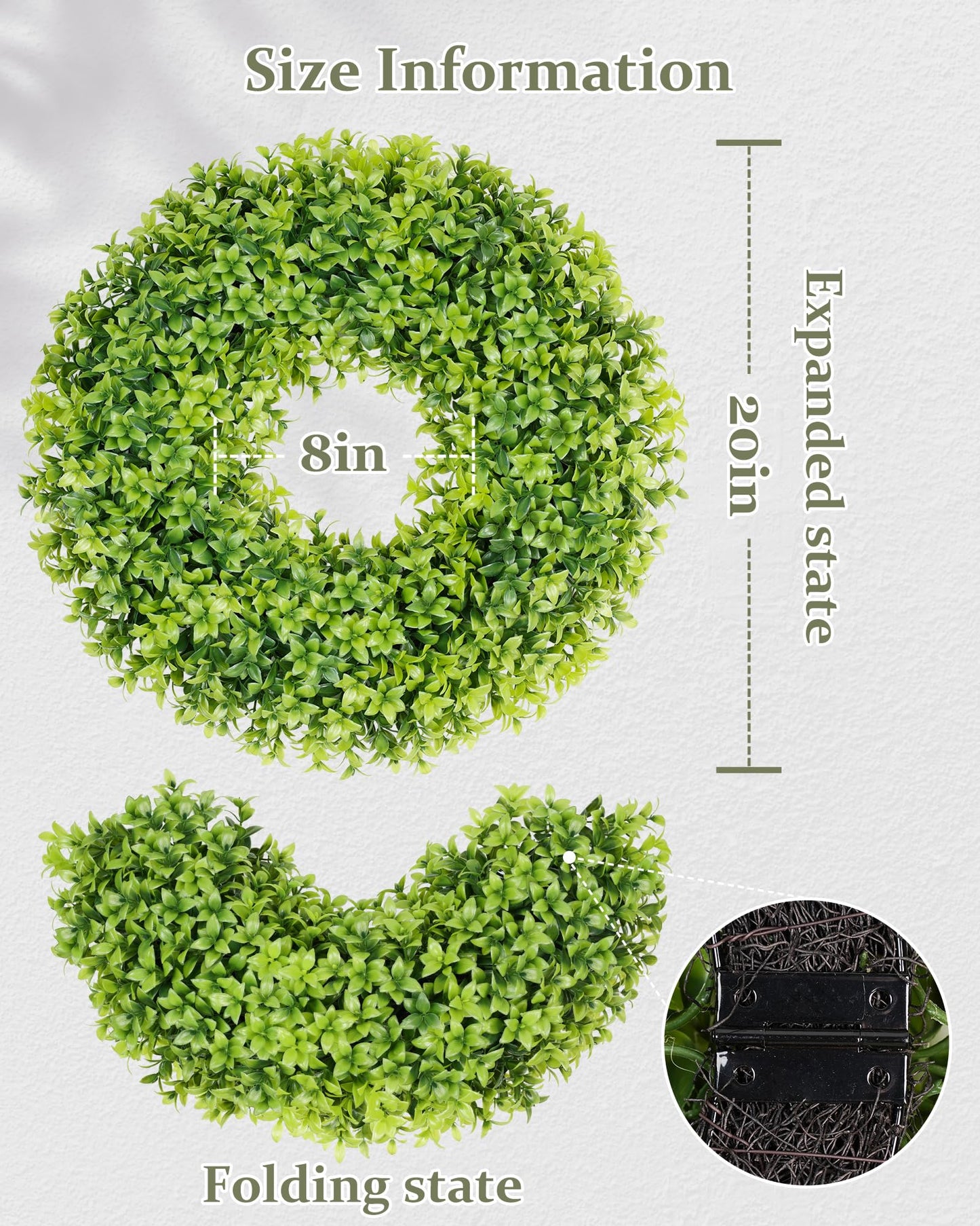 DDHS 20" Boxwood Wreaths Front Door, Artificial Spring Summer Wreath with Sash and Foldable, Year Round Indoor Outdoor for Farmhouse Fireplaces and Porches DIY St Patricks Day Decor-Gradient Green