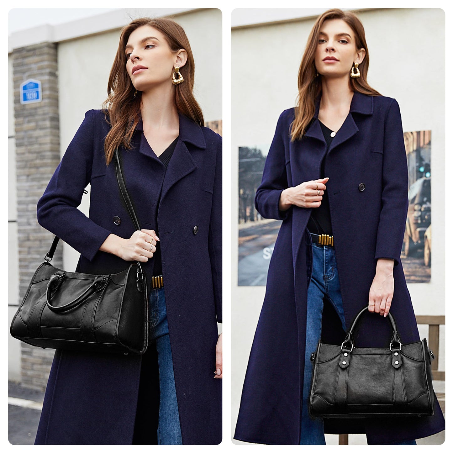 Iswee Black Genuine Leather Purse Crossbody Bags for Women Hobo Bags Designer Shoulder Bag and Handbag Satchel Purses Tote Women Top-handle Bag (Black)