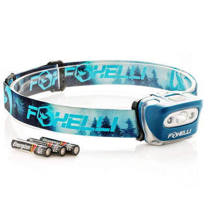 Foxelli LED Headlamp Flashlight for Adults & Kids, Running, Camping, Hiking Head Lamp with White & Red Light, Comfortable Headband, Lightweight & Waterproof, 3 AAA Batteries