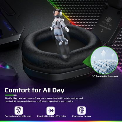 Fachixy FC200 PC Gaming Headset for PS4, PS5, Switch, Xbox One, Mac, Noise Canceling Headphones with Microphone, Computer Headset with 3.5mm Jack & RGB Light