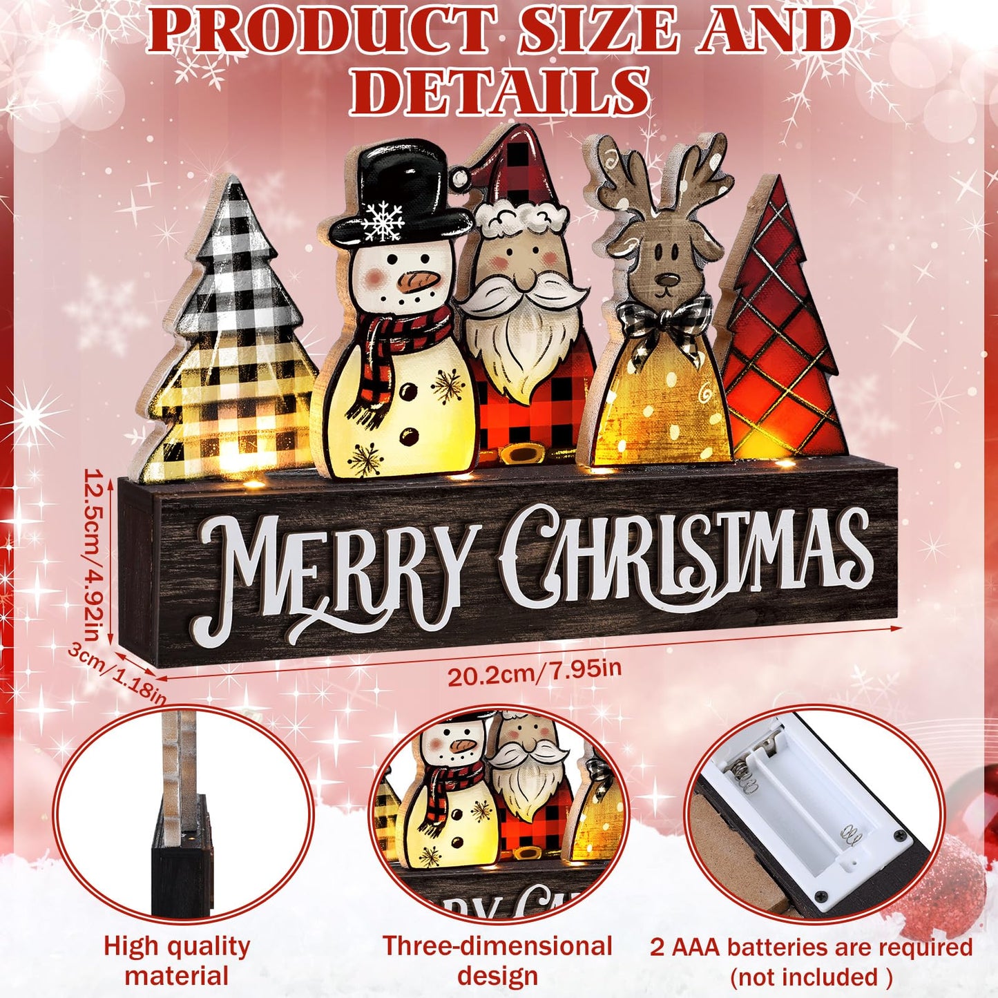 Chunful Lighted Wooden Christmas Tree Decor Rustic Christmas Tabletop Decoration Sign Xmas Tree Santa Reindeer Snowman Table Centerpieces for Home Office Fireplace Farmhouse Xmas Party Table Decor