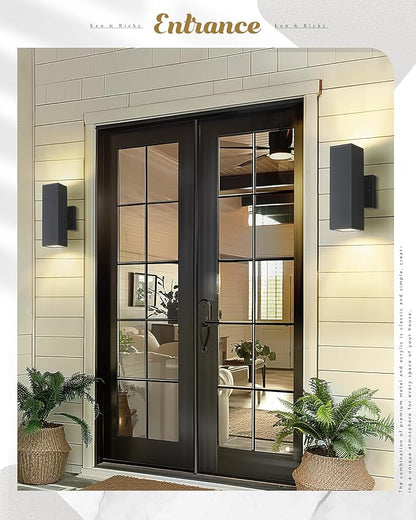 Ken & Ricky Outdoor Wall Lights, Modern Exterior Lighting Fixtures, Aluminum Front Porch Light, Black Outdoor Wall Sconce with Glass Cover, KR3324-W-2PK