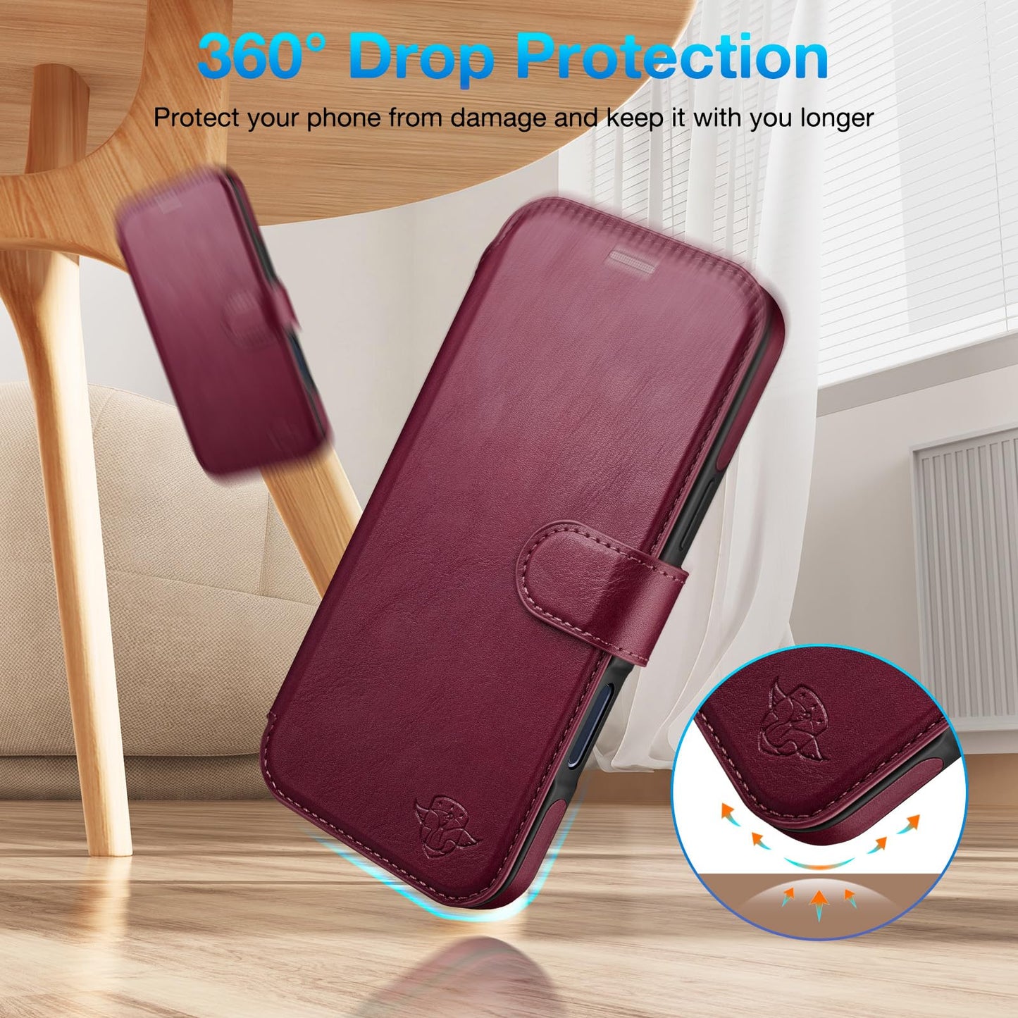 DuckSky Wallet Case for iPhone 17 Pro Max 6.9" Magnetic Flip Leather Folio Cover with RFID-Blocking Credit Card Holder,Wireless Charging Compatible,Women Men Apple 17 Pro Max Protective Case,Wine Red