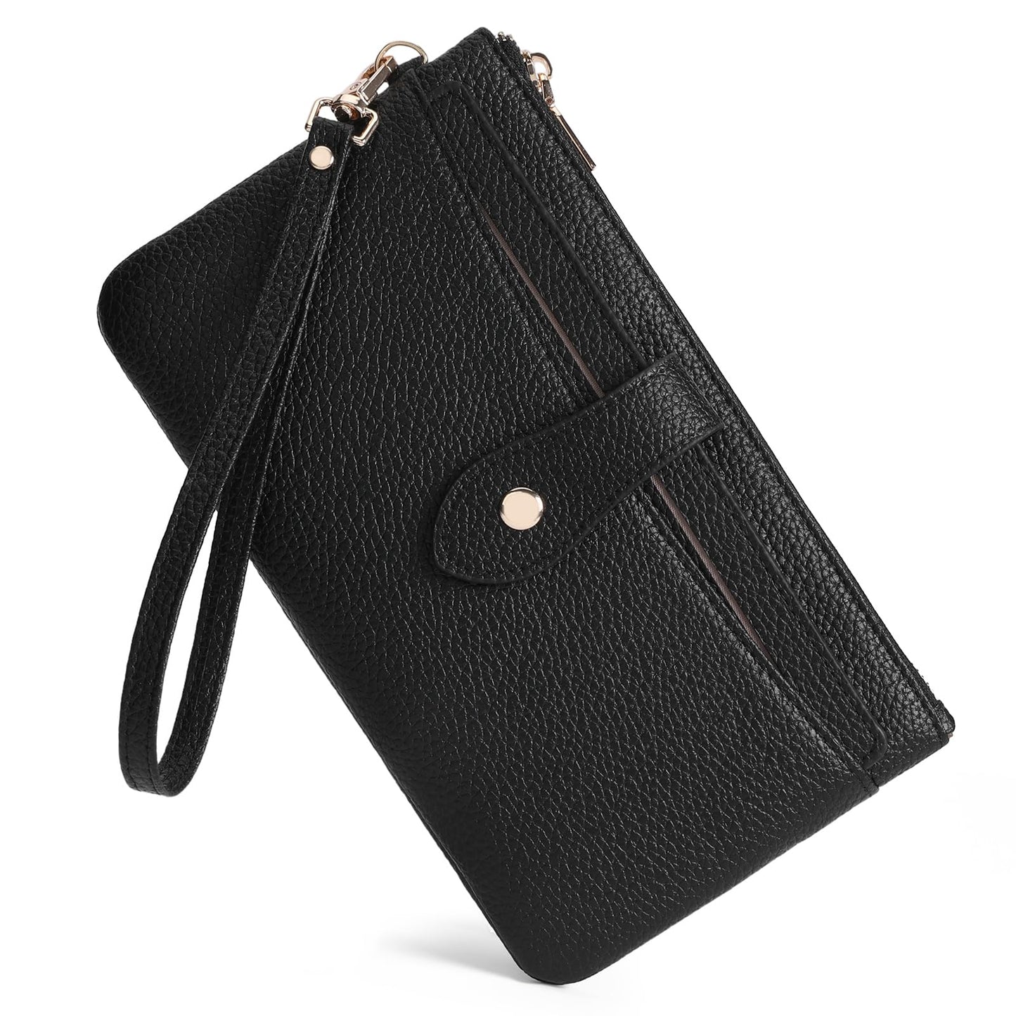 GAEKEAO Wristlet Wallets for Women Clutch Purses RFID Blocking Vegan Leather Card Phone Holder with 10 Card Slots 2 ID Window