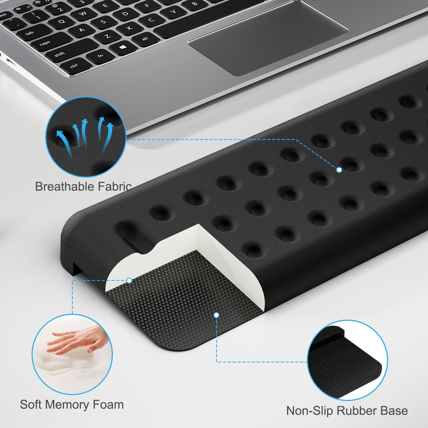 Leolee L-Shaped Desk Long Wrist Rest Elbow 60CM, Black Memory Foam Arm Rest for Desk with Non-Slip Base, Ergonomic Desk Edge Cushion, Wrist Support for Computer Keyboard, Typing, Office, Home