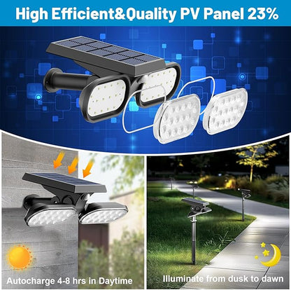Sunvivo Motion Solar Lights Outdoor,Ground Spotlight or Wall Security Light,Motion Sensor Stay On Mode,Dusk to Dawn Floodlight,Cordless,360° Landscape Spotlight for Sidewalk Garage Driveway,2-Pack