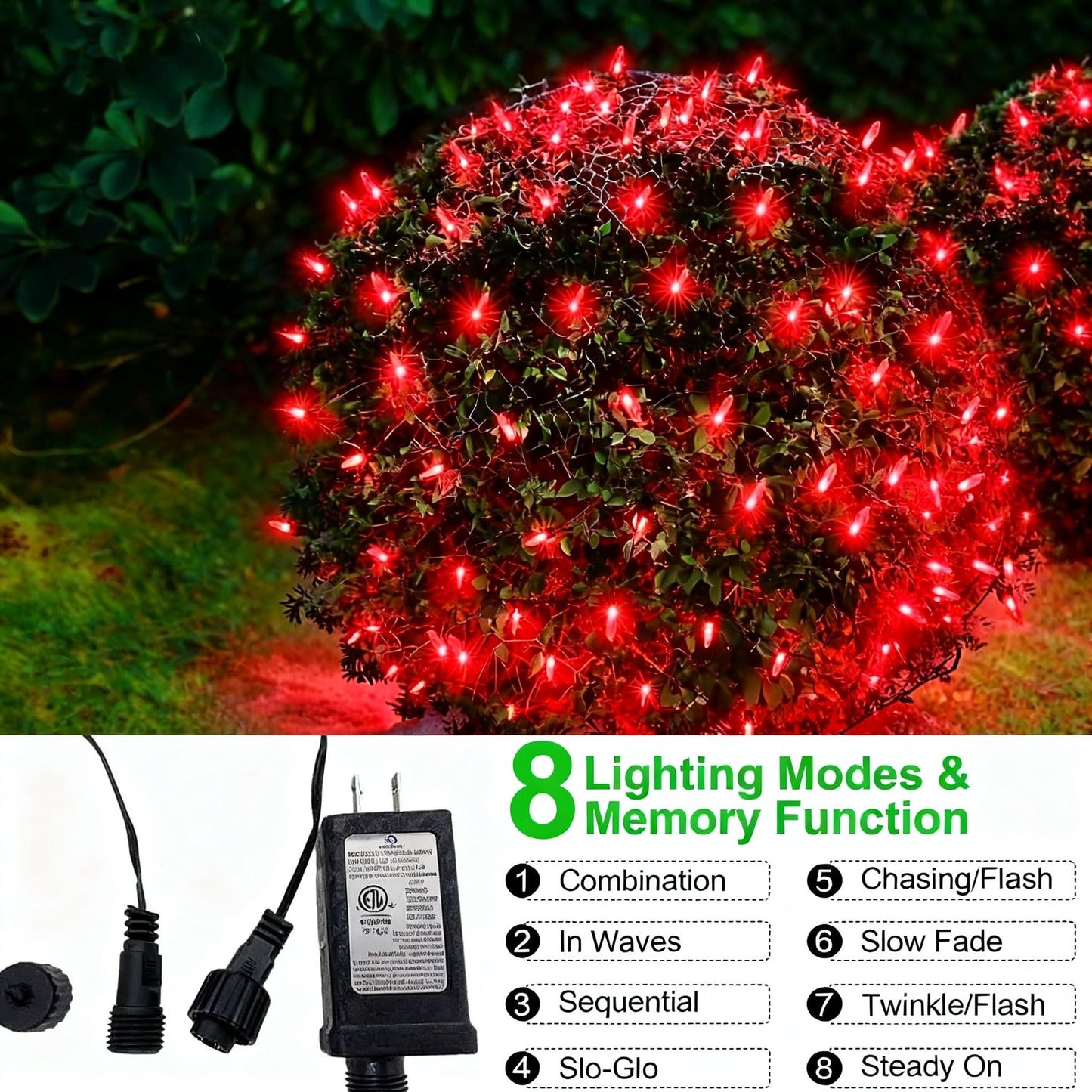 Efunly LED Christmas Net Lights for Bushes Outdoor,100 LED 5ftx5ft Waterproof 8 Modes Connectable Mesh Lights for Bushes,Garden,Yard,Trunk,Outdoor Christmas Decorations
