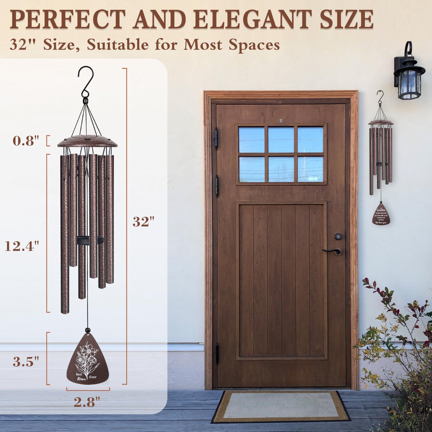 Gifts for Grandma, 32" Bronze Wind Chimes Grandma Gifts, Best Nana Ever Gift for Birthday Christmas for Grandmother Granny Grammy from Grandkids, Home Decor