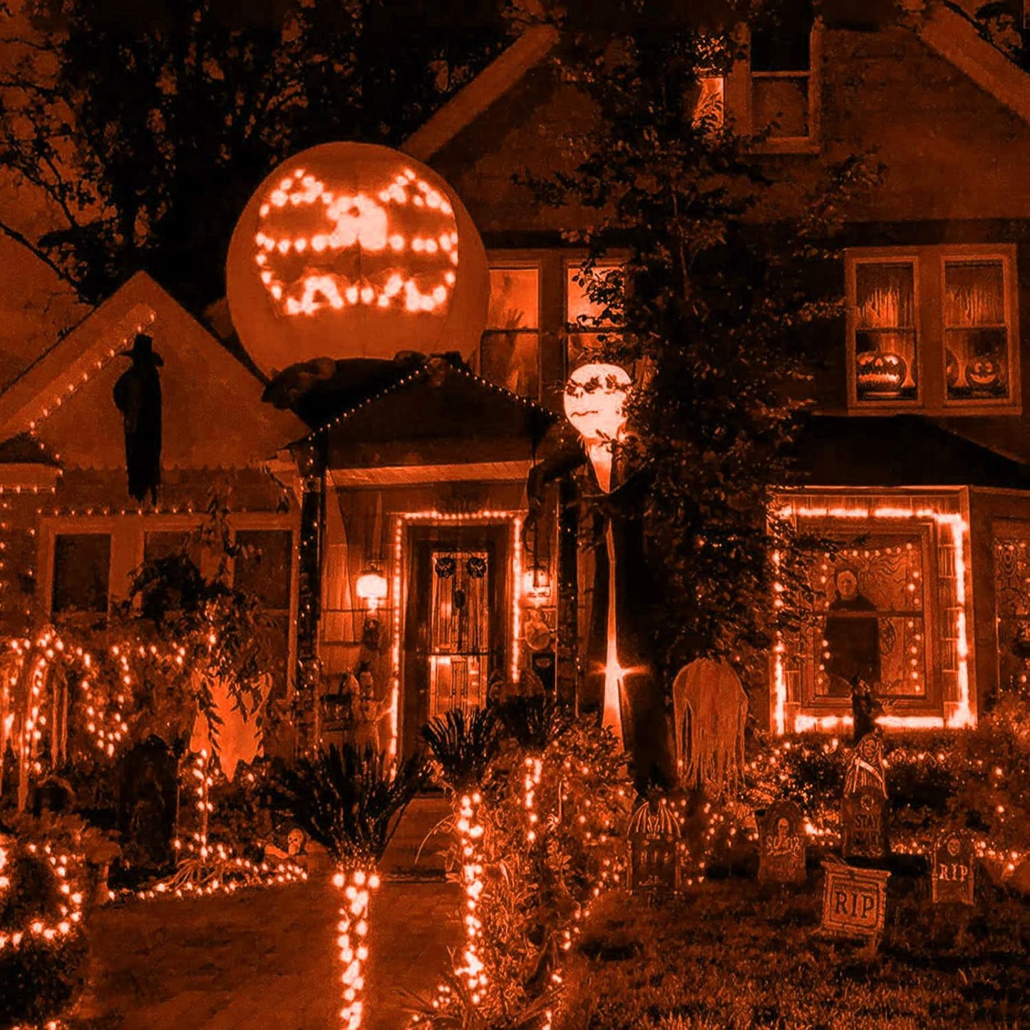 HISHINY Halloween Lights Outdoor,100LED 5ftx5ft Orange Net Lights with Connectable, Waterproof,UL Certified and Durable Green Wire Design for Bushes,Shrubs,Halloween Decorations Outdoor