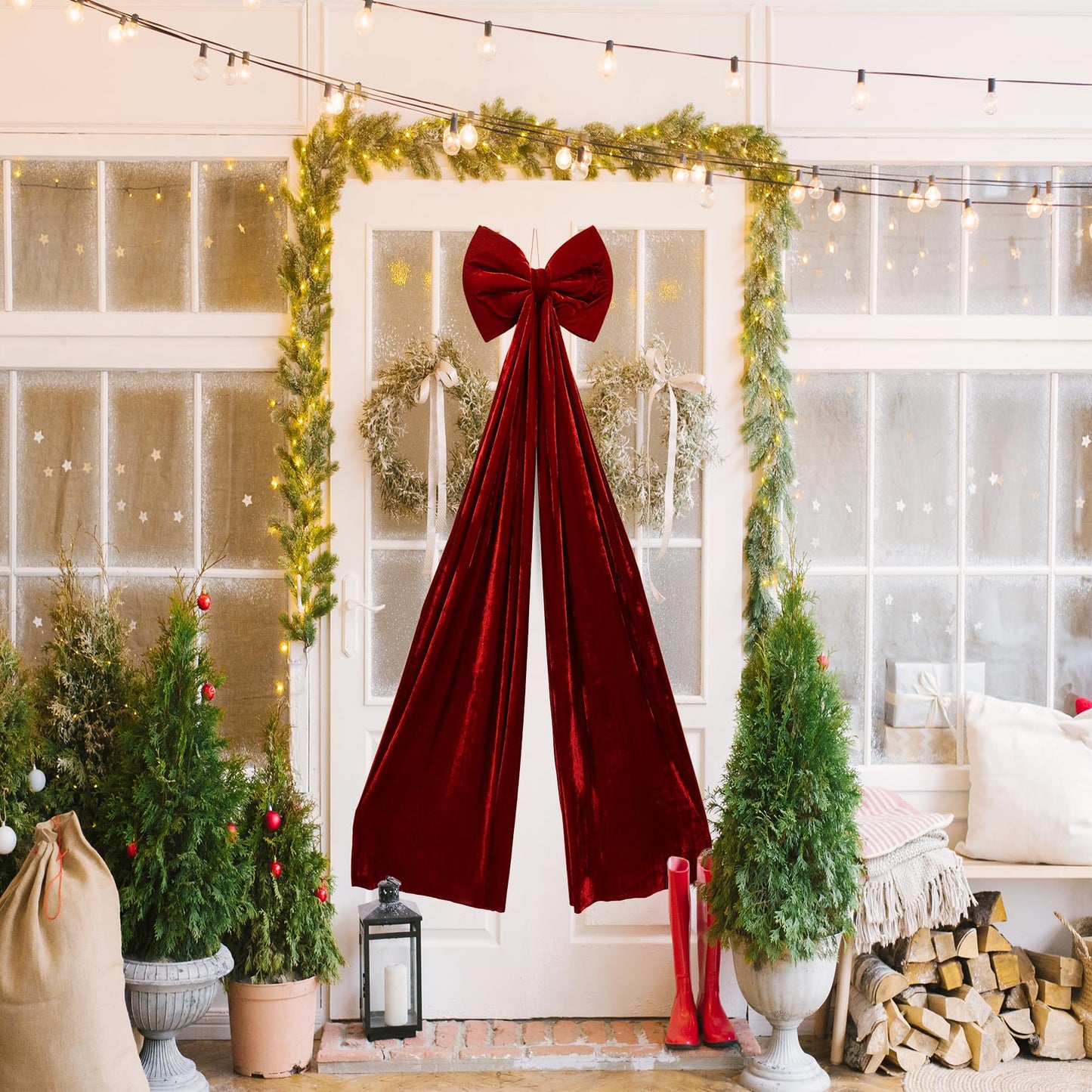 Hismir Christmas Tree Topper Bow，67x16 Inch Velvet Extra Large Room Decor Ribbon Bow for Wedding Engagement Birthday Party，Giant Xmas Bow Decorations for Home Wreath Door Wall(Burgundy)