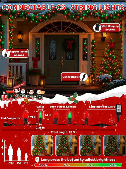 Upgraded 250 LED C6 Connectable Christmas String Lights Red and Green, 82FT Waterproof Christmas Twinkle Light Outdoor, Plug in Fairy Lights Indoor with 13 Modes & Timer for Christmas Tree Decorations