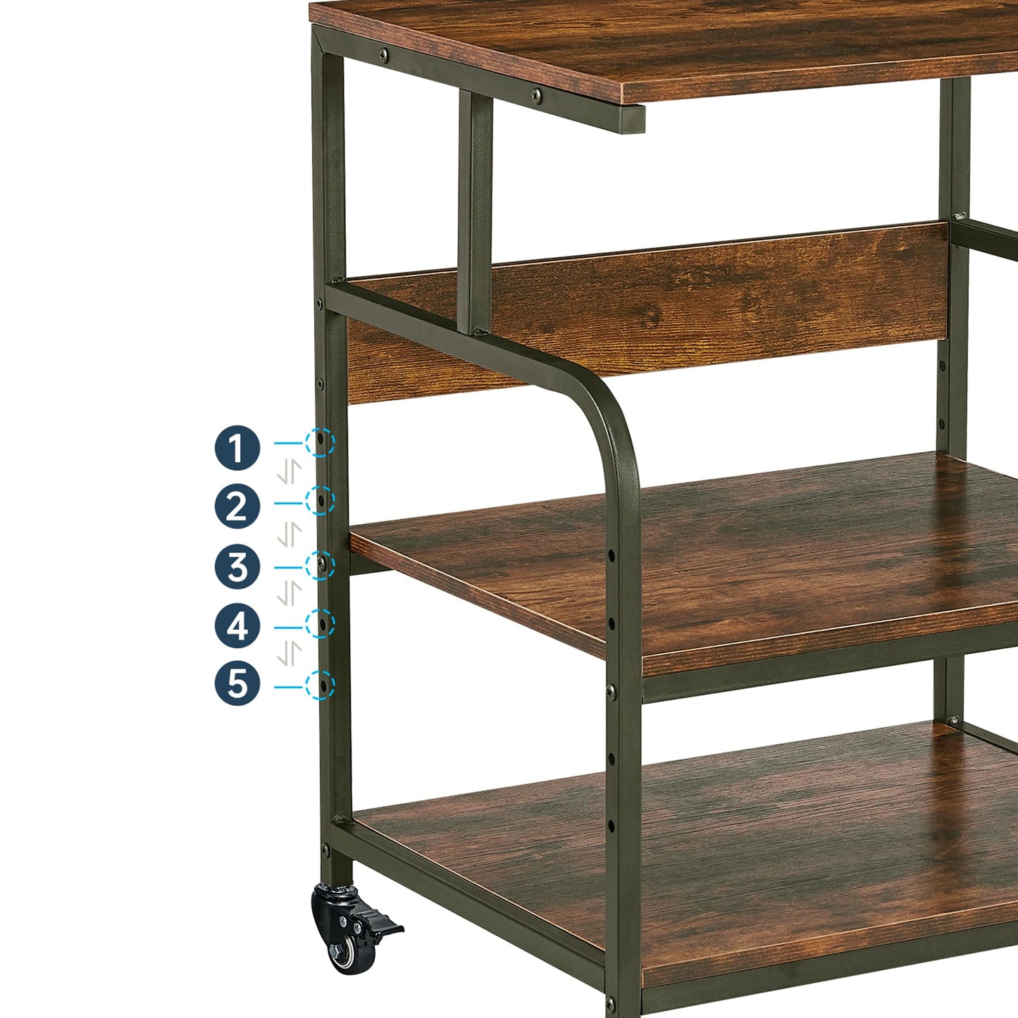 Fannova Large Printer Stand with Adjustable Storage Shelf, 3 Tier Printer Cart with Wheels for Home Office Organization, Rolling Table Stand for Heat Press Mini Fridge, Industrial Style