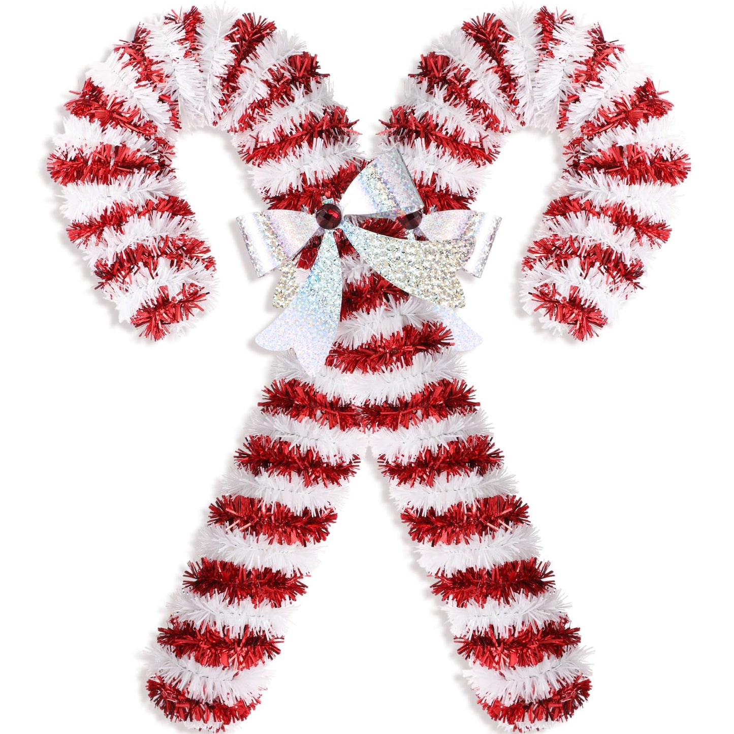 Suncalla 2 Pcs 15 Inch Christmas Candy Canes Decorations Large Christmas Tinsel Garlands Hanging Ornament Shiny Red and White Candy Decoration for Xmas Tree Door Garden Holiday New Year Party Decor