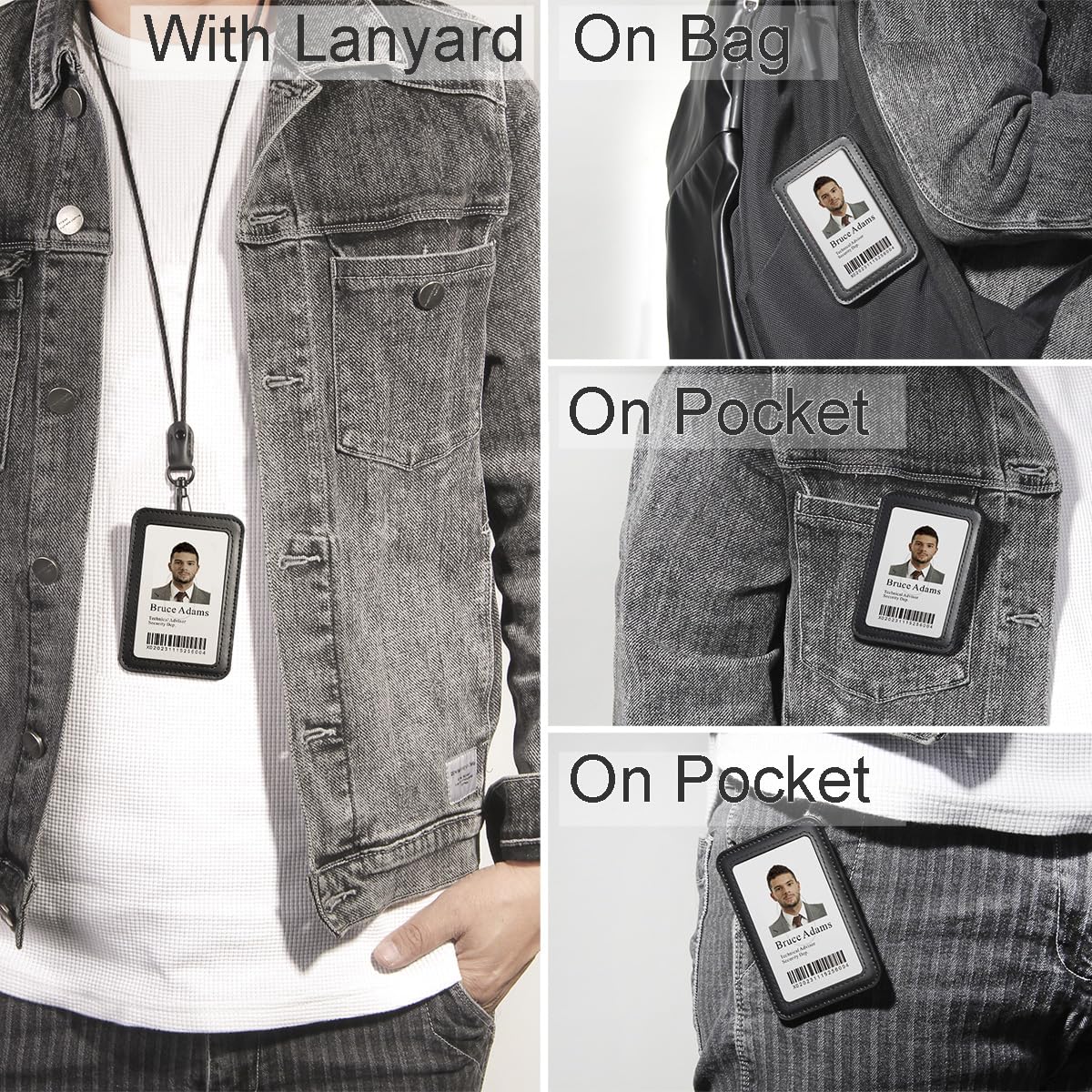 1 Pc LeeFirst Leather ID Badge Holder with Neck Lanyard, Durable ID Card Holder with Detachable Mental Clip for Men Women, Clear Window, 3 Card Slots, Leather Lanyard for Work, School, Golden-Brown