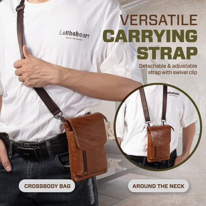 Hengwin Genuine Leather Small Crossbody Bag for Men Women, Cellphone Belt Pouch Bag, Travel Passport Wallet, Shoulder Holster