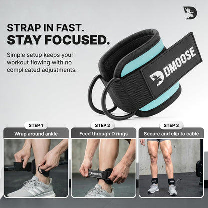 DMoose Ankle Strap for Cable Machine - One Size Fit with Premium Padding, Workout Kickback Ankle Cuffs, Ankle Bands for Working Out, Booty Workouts, Leg Extension, Hip Abductors & Lower Body Exercises