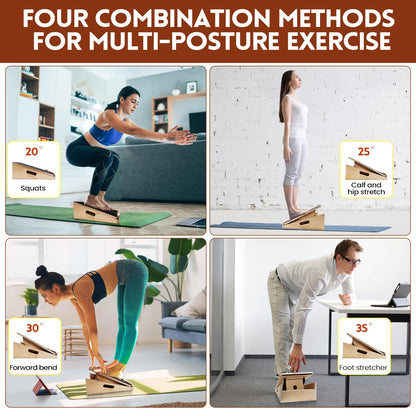 SCWHTHR Slant Board for Calf Stretching 2-in-1 Professional Wooden Slant Board & Balance Board Adjustable Incline Stretch Wedge Physical Therapy Slant Boards for Knees Ankle Heel Feet Leg