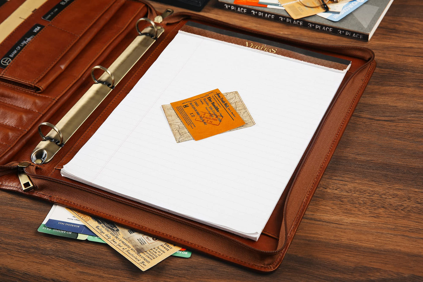 Handmade Leather Portfolio Binder - 3 Ring Binder Portfolio Genuine Leather Business Padfolio, Personlized Legal Pad Folio Folder for Lefty & Righty - Oil Brown