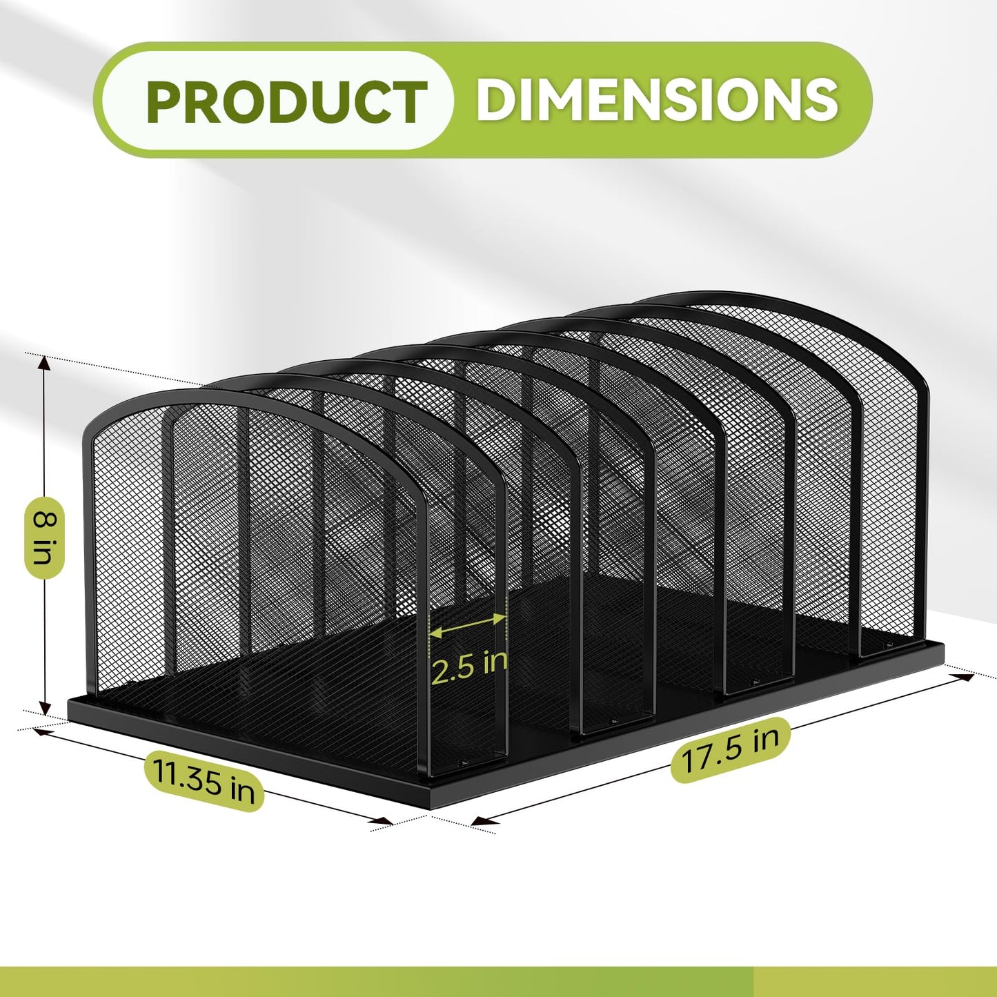 MINDEPOT Desk File Organizer 7 Sections Upright Mesh File Sorter Organizer for Desk, Office Organization File Holder for Home, Office & Classroom (Black, 1Pack)