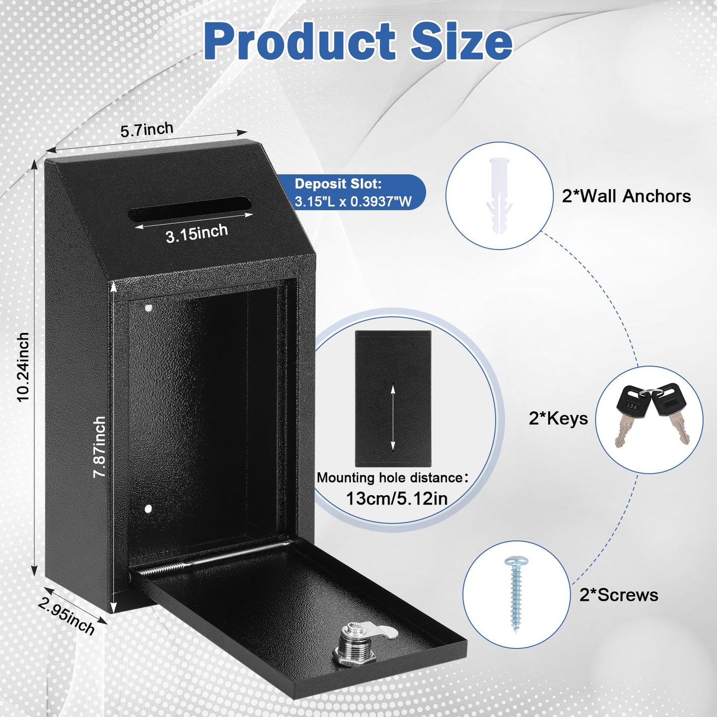 KYODOLED Money Drop Box with Lock & Slot, Metal Cash Collection & Suggestion Box for Farm Stand Sales, Office or Home Wall Mount Use, 10.24x5.7x2.95 Inch, Black