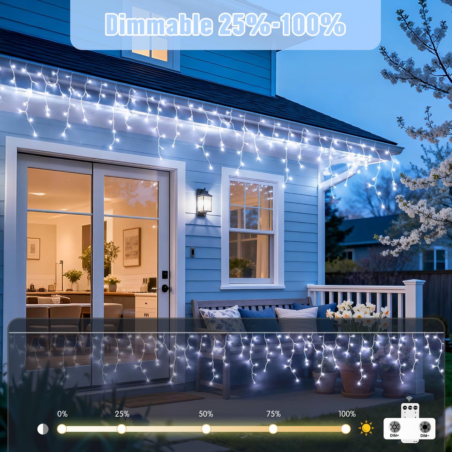 JMEXSUSS 400 LED White Christmas Icicle Lights, 38.8ft Connectable Icicle Lights for Outside Outdoor Indoor Plug in, String Light for House Patio Party Room Holiday Christmas Decorations