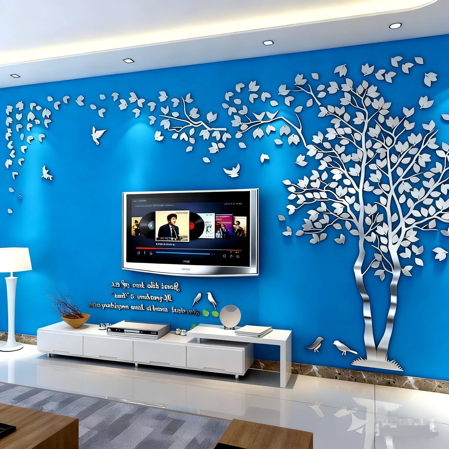 Family Tree Wall Decor Decals - DIY 3D Tree of Life Wall Art Large Decal Stickers Silver Decor Living Room Mural for Bedroom Hallway Home TV Background (Silver Right,M-98X51in)