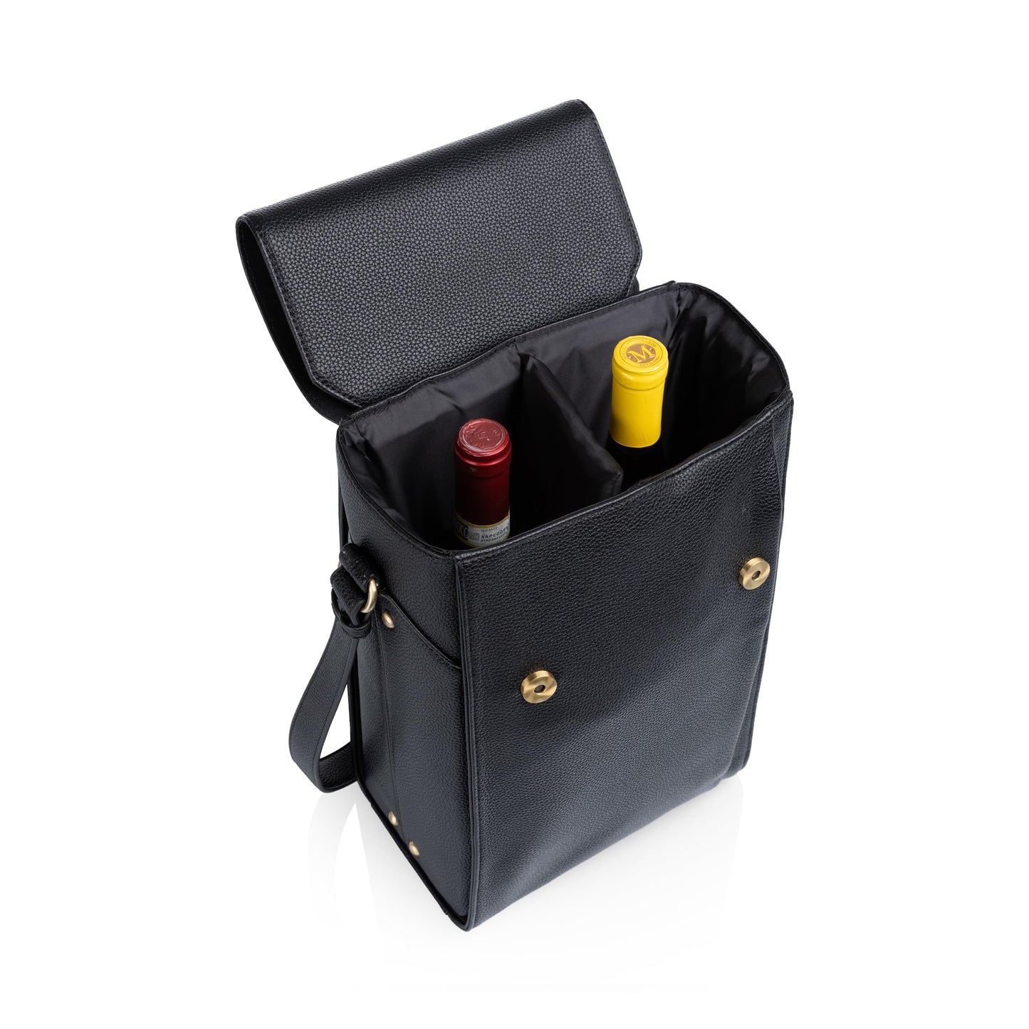 PICNIC TIME Barossa Two Bottle Leatherette Wine Tote Bag, Wine Bottle Carrier Tote, Picnic Bag, Wine Cooler Bag, (Black)