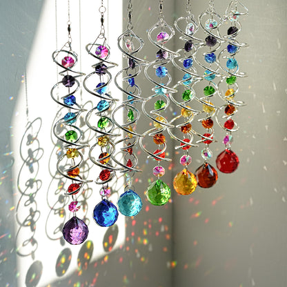 H&D HYALINE & DORA 7 Pack Crystal Suncatchers for Windows Hanging Gazing Ball Spiral Tail Wind Spinners Stainless Steel Hanging with Swivel Hook for Yard and Garden Indoor Home Decor