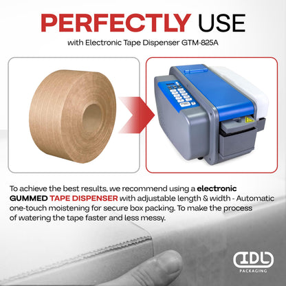 IDL Packaging 3" x 375 feet Reinforced Water-Activated Kraft Gummed Tape 70lb Thickness (Pack of 6) - Secure Paper Packing Tape for Secure Carton Sealing - Heavy-Duty for All Conditions, Brown