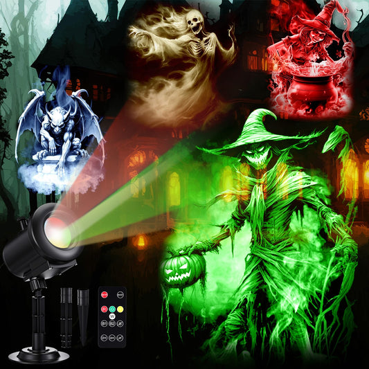 12 in 1 Halloween Projector Lights Outdoor 2026 Upgrade 3D Dynamic Window Indoor Decorations Skull Ghost Bats Witch Scary HD Patterns, 4 Colors, with Remote for Holiday House Garden Decor(Halloween)