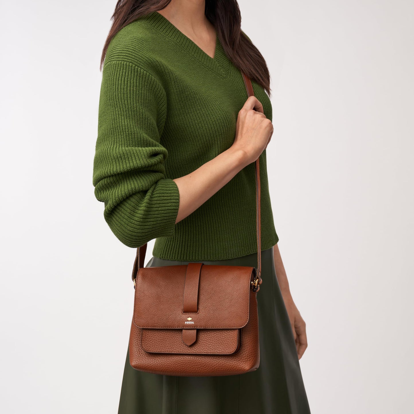 Fossil Women's Kinley Leather Small Crossbody Purse Handbag, Brown (Model: ZB7878200)