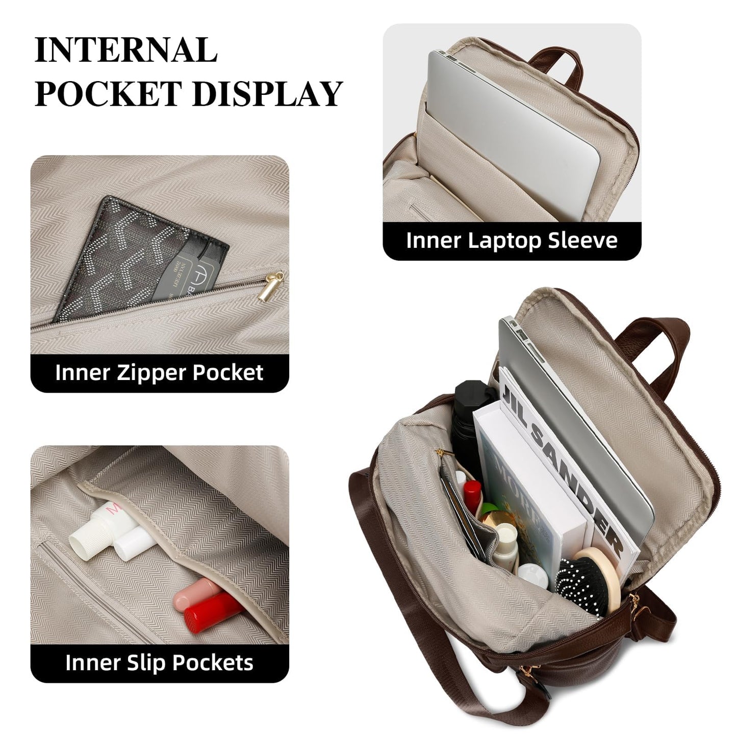 KKXIU Backpack Purse for Women - PU Leather Ladies Backpack for Daily with Anti-Theft Lock Pocket, Small Daypack with Luggage Strap & Water Bottle Pockets (Coffee)