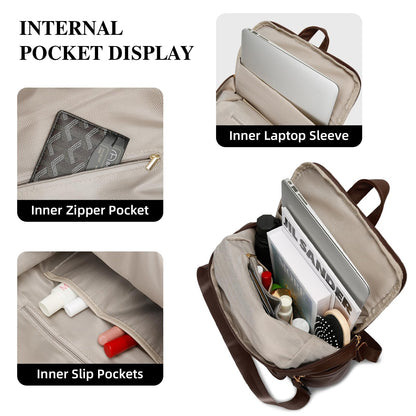 KKXIU Backpack Purse for Women - PU Leather Ladies Backpack for Daily with Anti-Theft Lock Pocket, Small Daypack with Luggage Strap & Water Bottle Pockets (Coffee)