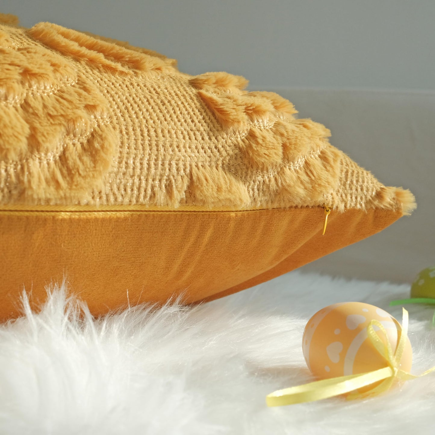 JOJUSIS Decorative Pillow Covers Pack of 4 Spring Throw Pillowcases Faux Fur Couch Cushion Easter Egg 18 x 18 Inch