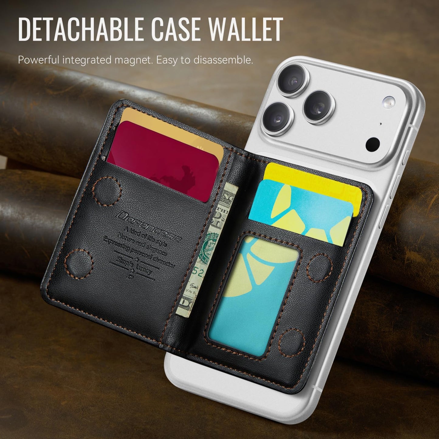 Defencase for Magsafe Wallet Magnetic Card Holder RFID Blocking, PU Leather Minimalist Phone Wallet for MagSafe Phones and Cases for iPhone 17/16/ 15/14/ 13/12/ Pro/Max/Plus/Air, Black
