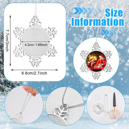 Soaoo 6 Pcs Metal Christmas Photo Frame Ornament Bulk Silver Snowflake Tree Picture Frame Ornament Double-Sided for Christmas Tree Hanging Xmas Home Indoor Outdoor Decorations Keepsake Gifts