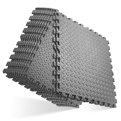 GWT Interlocking EVA Foam Floor Tiles 24x24 Inch 0.4 Inch Thick Gym Flooring for Home Gyms Garages and Basements, 12 Pack Covers 48 Square Feet, Shock-Absorbing Easy Snap-Together Install