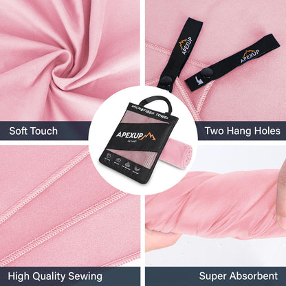 APEXUP Microfiber Travel Towel, Ultra Absorbent Quick Dry Towels, Lightweight Gym Sports Camping Towel for Workout, Yoga, Beach, Shower, Swimming (24"×12", Pale Rose)