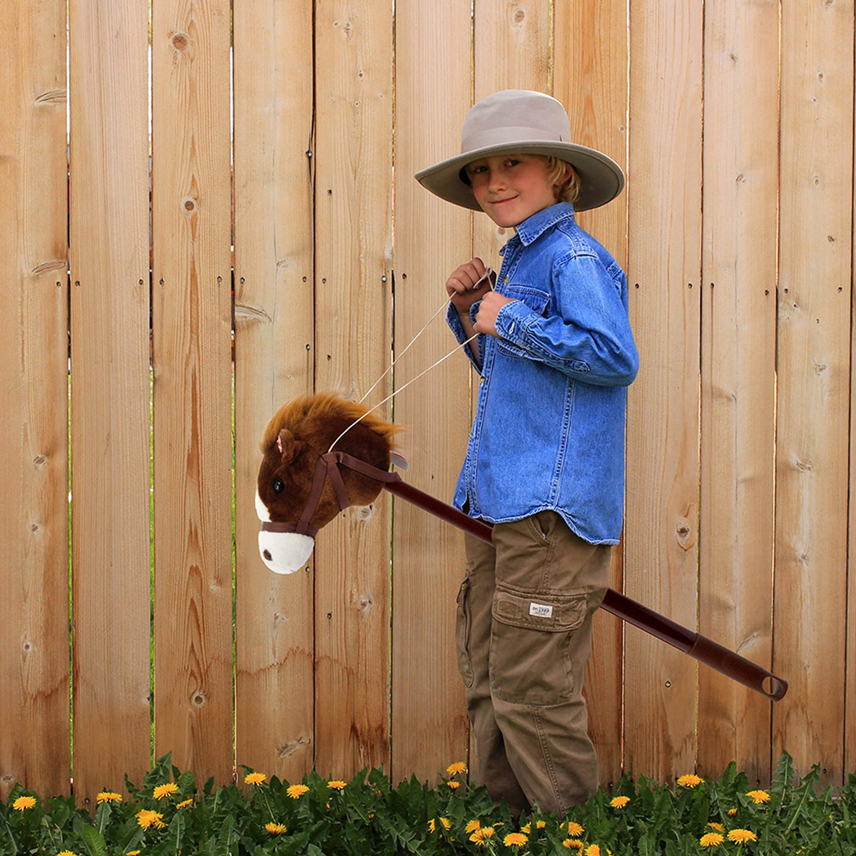 Linzy Plush 36'' Riding Stick, Adjustable Telescopic Stick, Adjust to 3 Different Sizes, Kids of Different Ages, Dark Brown (A-20216DB)